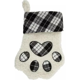Pet Paw Buffalo Plaid Check Black and White Christmas Stocking 13 inches