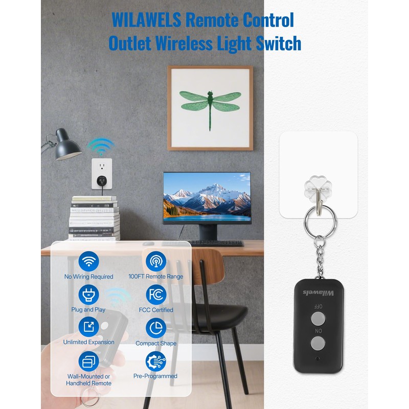 Black Remote Control Outlet, WILAWELS Wireless Remote On Off Switch