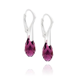 Women's 925 Sterling Silver Drop Earrings with Purple Crystals, Glass, Crystal
