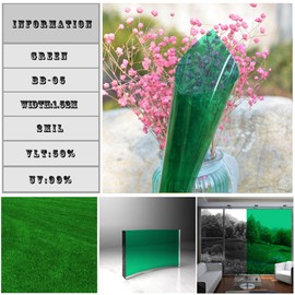 HOHOFILM Transparent Colored Window Decorative Tint Self Adhesive Green Window Film for Home Sun Blocking Anti UV Stained Glass Film,35.4Inch x 16.4Feet