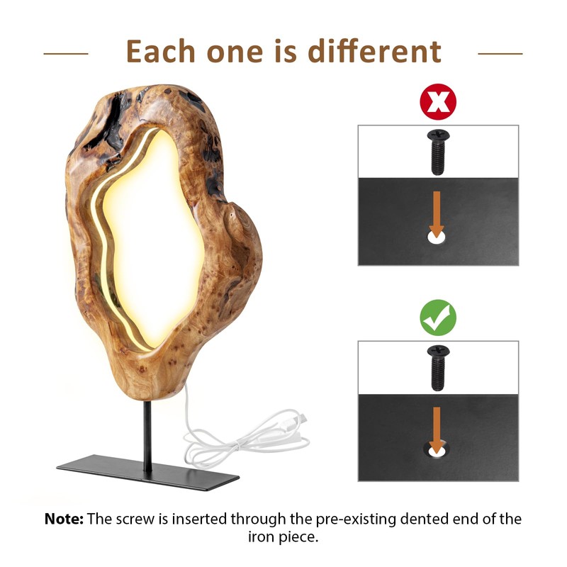 LAPTAIN LED Wood Table Lamp, Irregular Bedside Lamp with Dimmable,