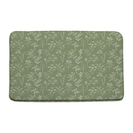 Sunhe Vintage Botanical Bath Mat Sage Green Boho Floral Herbs Retro Leaves and Flowers Rustic Farmhouse Plant Modern Memory Foam Soft Home Office Door Bathroom Mat/Bath Rugs