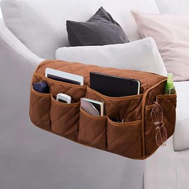 Sofa Armrest Organizer with Cup Holder Tray Chair Arm TV Remote Holder for Recliner Couch Armchair Bedside Storage Pockets Bag for Cellphone Tablet Book Magazines Drinks Holder Pouch - Color: Coffee, 2 in 1