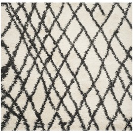 Safavieh Belize Shag Collection SGB484B Moroccan Boho Tribal 2-inch Thick Area Rug, 6'7" x 6'7" Square, Ivory / Charcoal