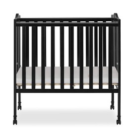 Dream On Me 2-in-1 Lightweight Folding Portable Stationary Side Crib in Black, Greenguard Gold Certified 40x26x38 Inch (Pack of 1)