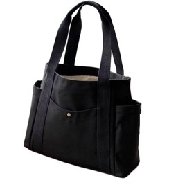 YXINAER Women's Canvas Tote Bag Large Capacity Canvas Tote Bags for Work Commuting Carrying Bag Student Outfit Book Shoulder Bag Shopping Bag(Black)