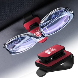 Sunglasses Holders for Car Sun Visor, Statue of Liberty Upgrade Metal Flag Glasses Holder, Multifunction Eyeglasses Hanger Mounted with Ticket Card Clip, Universal for SUV Pickup Truck (Black/Red)