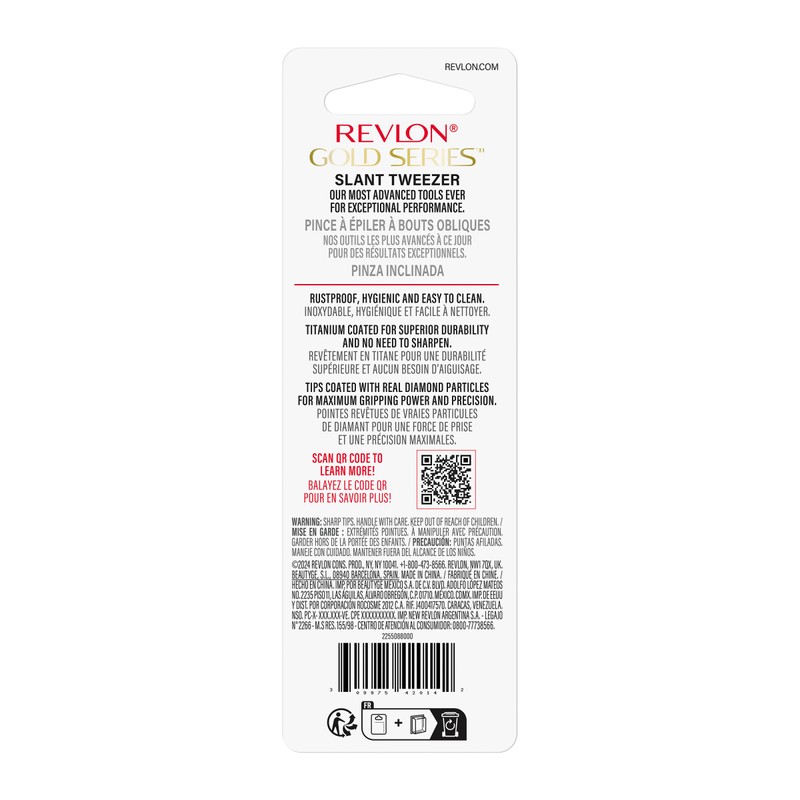 Revlon Gold Series Slanted Tip Tweezers, Ultra-Sharp for Precision Eyebrow