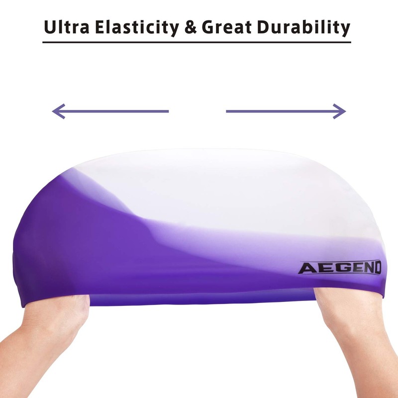 Aegend Kids Swim Cap (Age 8-12), 2 Pack, Purple &