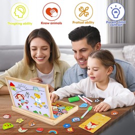 Jojoin Wooden Puzzle with Double Plate - 110 Pieces Magnetic Wooden Toy Animal and Football Pattern - Magnetic Plate Magnet Children's Toy Magnetic Game Puzzle Toy Gift