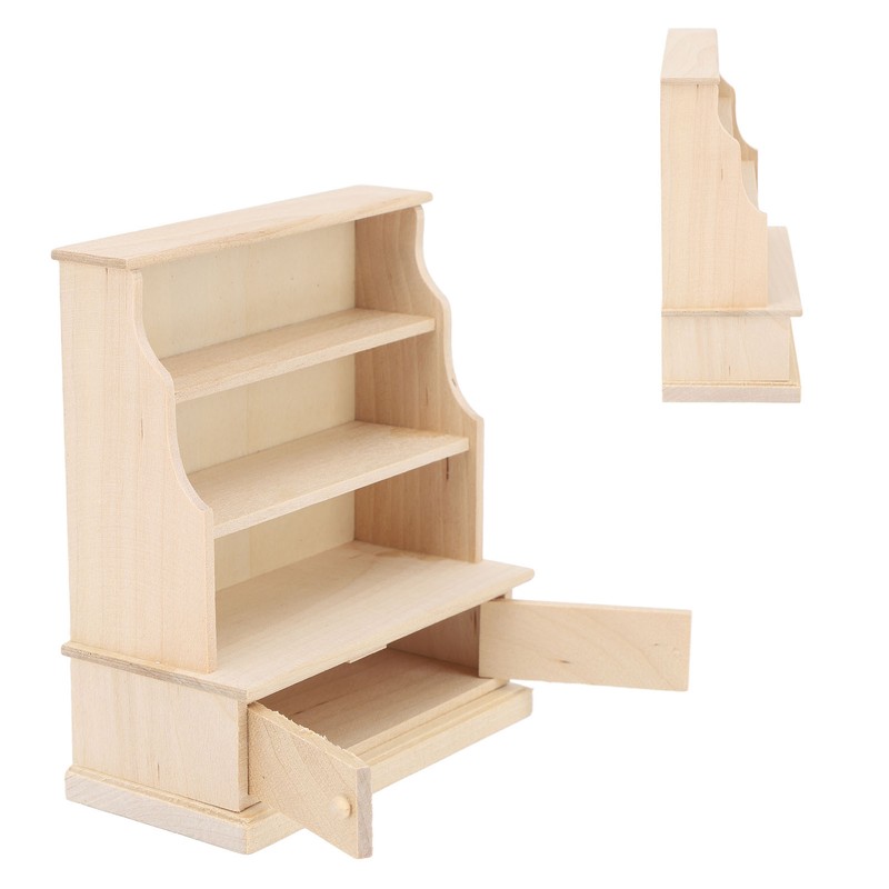 Dollhouse Bookshelf 1:12 Wooden Miniature Decoration Rugged Dollhouse Bookcase for
