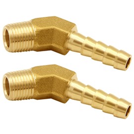 Joywayus Brass Hose Fitting, 45 Degree Elbow, 1/4" Barb x 1/8" NPT Male Pipe Water/Fuel/Air (Pack of 2)
