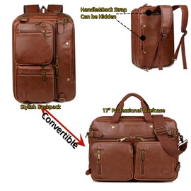 Baosha Leather Laptop Briefcase Backpack Hybrid Large 17 inch Laptop bag Travel Carry on Backpack Vintage for Men HB-22 (Brown)