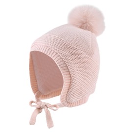 XIAOHAWANG Baby Winter Hat with Ears Warm Baby Hat Baby Girls Boys Winter Baby Hat Gloves Ear Flaps Hat with Fleece, pink hat