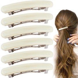 STSTR 6PCS French Barrette Hair Clips for Women, 2.48 Inch Small Tortoise Shell Hair Clip, Curved Glossy Thin Hair Flat Hair Accessories for Women - White, Oval Style