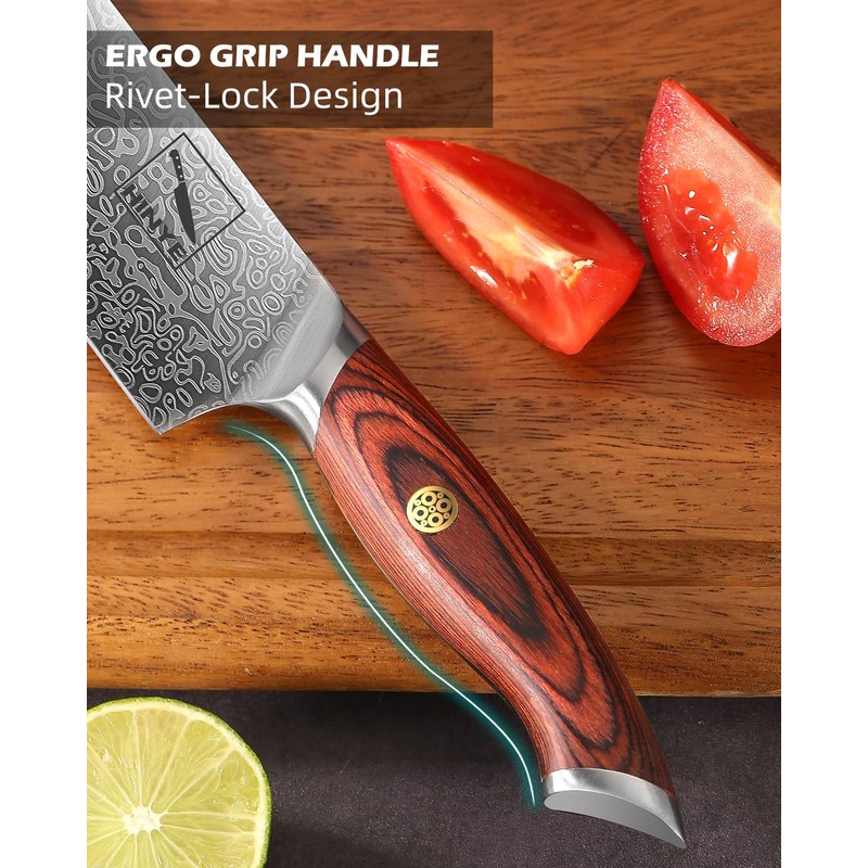 Hinye 8" High Carbon Stainless Steel Kitchen Chef Knife, Redwood