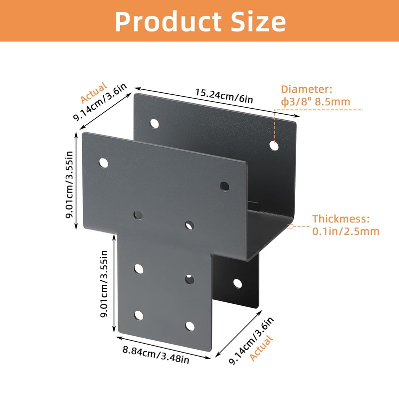 Fepinc 4x4 Post Cap Tie Bracket, (Actual 3.5"x3.5") Wood Gazebo