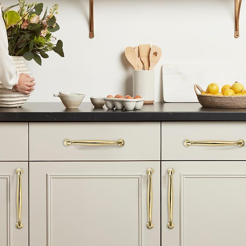 khtumeware 10 Pack 5 Inch(128mm) Polished Brass Cabinet Pulls Unlacquered