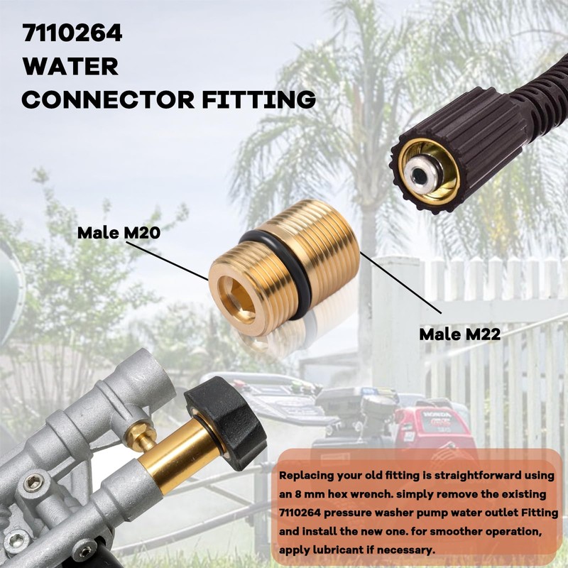 7110264 Pressure Washer Pump Water Outlet Fitting, M20 to M22