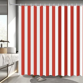 MEHOFOND Striped Shower Curtain Red and White Stripe Cute Retro Shower Curtain Modern Abstract Minimalist Vertical Bathroom Decor Bathtub Decor Fabric Waterproof Bath Curtain with 12 Hooks 72x72 Inch