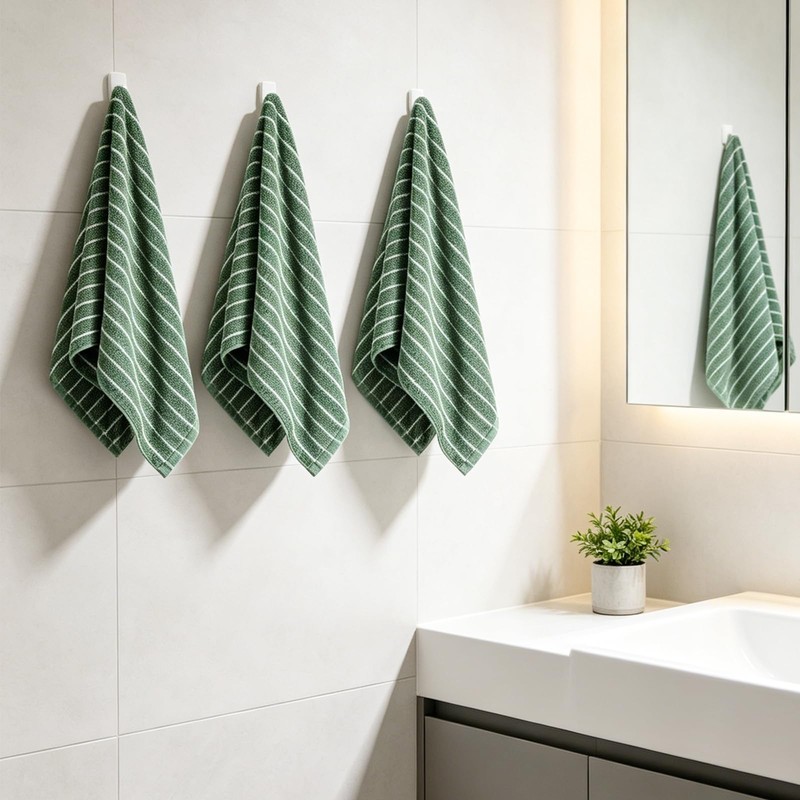 CODOHI 3 Pack Green and White Striped Hand Towels 100%
