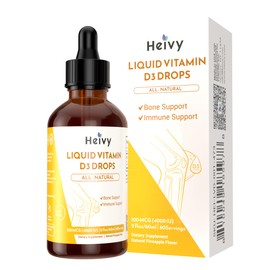 Heivy Liquid Vitamin D3 Drops |Bone and Immune Support | Natural Made Ingredients | Vitamin D3 Liquid 100 mcg (4000 IU) | Vegan | Gluten Free | Non-GMO | 2 fl oz (60ml)
