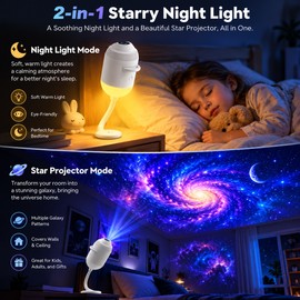 2-in-1 Galaxy Projector Night Light for Room Decor – 24 Projection Themes with Flexible USB Design for Home & Travel