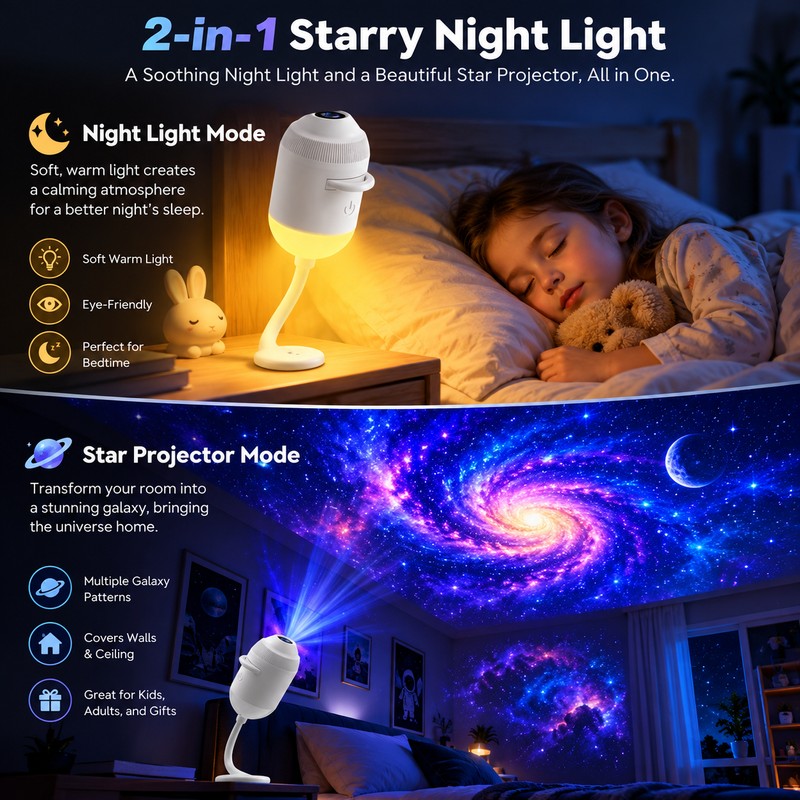2-in-1 Galaxy Projector Night Light for Room Decor – 24
