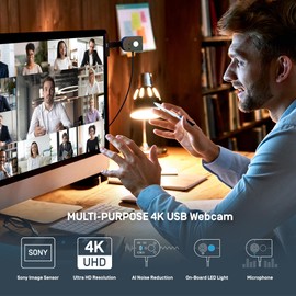 IPEVO MP-8M Multi-Purpose 4K USB Webcam, Microphone with AI Noise Reduction, Flexible mounting Options, for Video Calls, Gaming, Streaming, Conferencing, Hybrid Work, Streaming, Vlogging