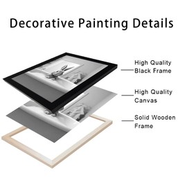 Melpa Art Kids Bathroom Wall Decor, Black and White Cute Animal Canvas Print Painting, Funny Rabbit in Bathtub Bathroom, Farmhouse Picture Wall Decor Artwork