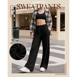 Neer 3 Pack Women's Wide Leg Yoga Pant High Waist Drawstring Sweatpants Loose Open Bottom Lounge Pants with Pockets(Khaki,Navy Blue,Black,Medium)