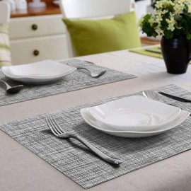 Newk Placemat, Crossweave Vinyl Woven Placemats, Non-Slip Insulation, Washable Place Mats Set (Set of 8, White, Grey)