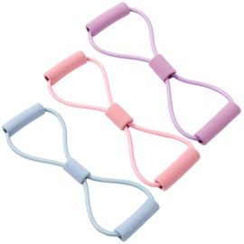 3 Resistance Bands with Handles, Arm Figure 8 Fitness Bands for Women and Men, Full-Body Workout Equipment for Home Gym, Yoga, Stretching, Physical Therapy, Blue, Pink, Purple