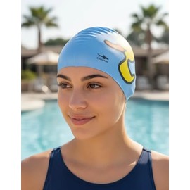 escualo Gorra para Natacion Unisex Adulto y Niño Modelo Pato (Silicon) Impermeable, Unitalla, Color Azul