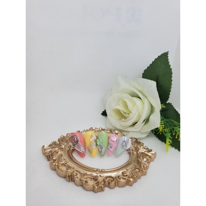 Spring (Stream) Handmade Nail Tips - Short C Curve Coffin