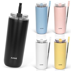 ALNAE Tumbler, 16.9 fl oz (500 ml), Water Bottle, Extendable Straw Included, Direct Drinking, Lid Included, Spill-Resistant, Double Layer, Heat Retention, Portable, Outdoor, Gift for Girls, Boys, 5