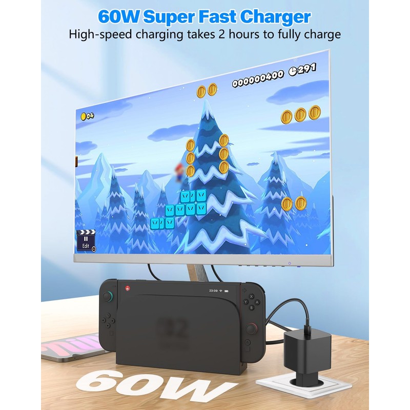 Netzteil für Switch 2/Switch, 60W 1.5M AC-Adapter Schnellladung Switch Charging