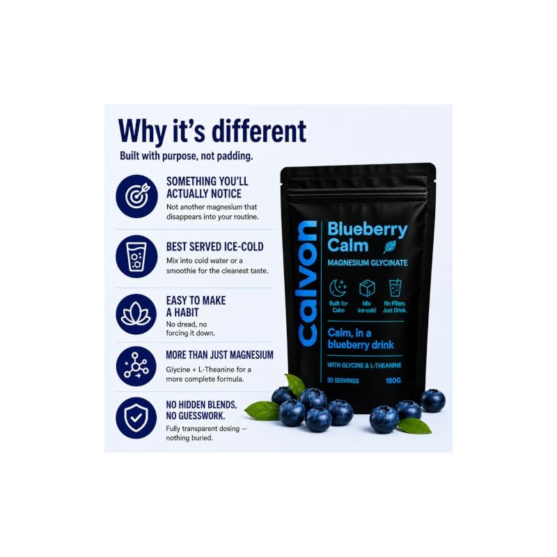 Magnesium Glycinate Drink Powder with Glycine & L-Theanine, Blueberry, 30