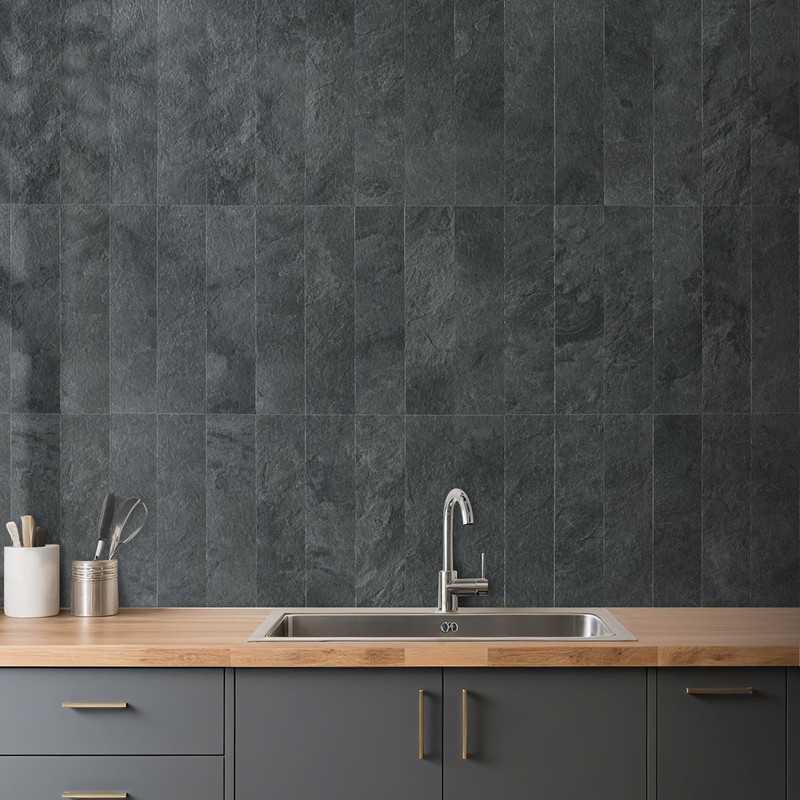 AULIGET 40-Piece Black Slate Peel and Stick Backsplash Wall Tiles,