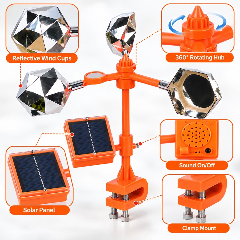 Solar Wind Powered Bird Repeller for Outdoor Use – 360°