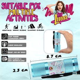 Soy Luna Blue 9 LED Aluminium Torch for Girls 8.7cm, Super Torch LED Bright with 9 LEDs, Kids Torch for Adult Camping Hiking Outdoor Gifts, Travel Torch