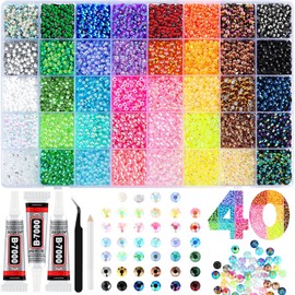 Zefy 40 Colors Resin Jelly Rhinestones for Bedazzling, 4mm 19000 Pcs Flatback Gems for Crafting, Bedazzling Kit with 3Pcs B7000 Glue for Clothing Shoes Nail Book Diamond Art