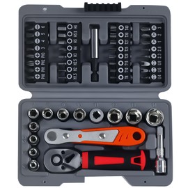 YLPHOTOELEC 48-Piece 1/4 Inch Mini Socket Ratchet Wrench Set – Includes Metric Shallow Sockets (4-14mm) with 6-Point Design, 72-Tooth Mini Ratchet Wrench, Screwdriver Bits, and 3-Inch Extension Bars