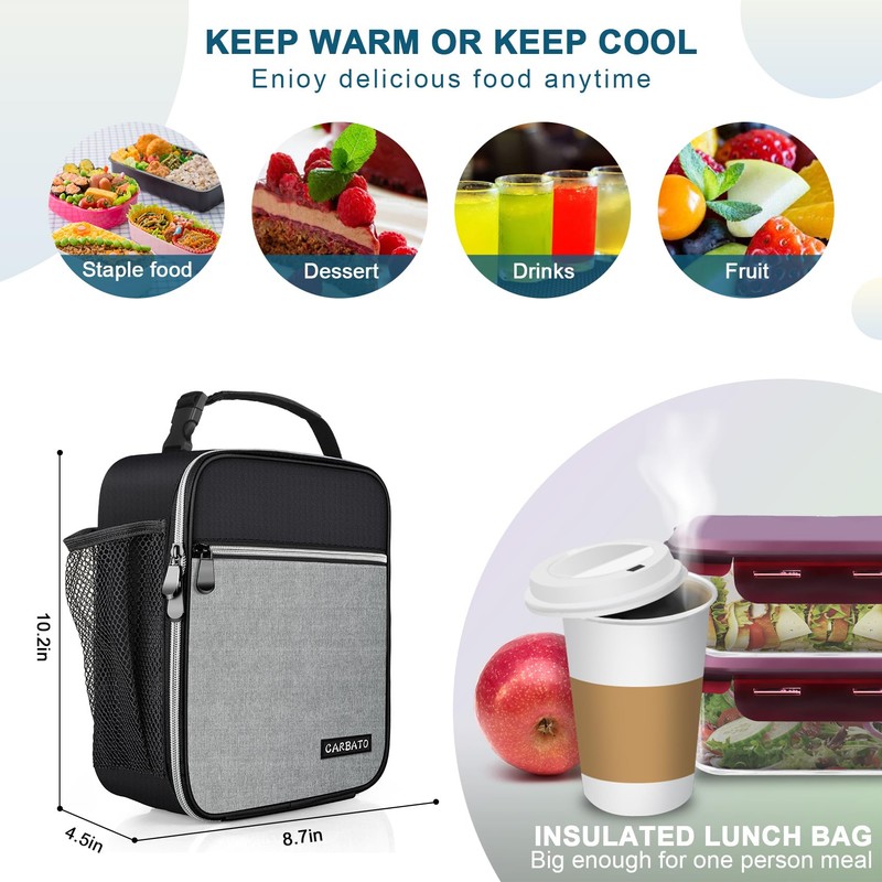 CARBATO Lunch Bag, Durable Insulated Lunch Box Reusable Adults Tote