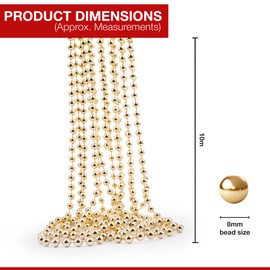 2.7m Christmas Beaded Garlands - Bead Chain, Christmas Tree Decoration, String Chain Hanging Pearl Beads for Home Christmas Festive DIY Decoration, Xmas Ornament (Gold, 2.7m)