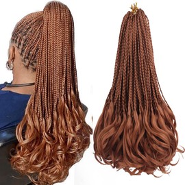 French Curl Crochet Braids Hair 14 Inch 7Packs Goddess Box Braids Crochet Hair for Women Pre Looped Crochet Box Braid with Curly Ends French Curly Braiding Hair Extension (30#, 14INCH（7 Packs）)