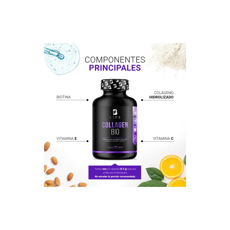 Biotina, Colágeno Y Vitamina E 100 Cápsulas, Collagen Bio. B