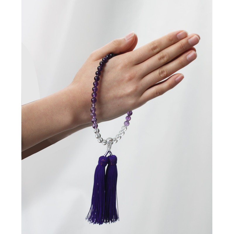 中郷 女性用数珠 紫水晶グラデーション 7mm 水晶入 正絹頭付房