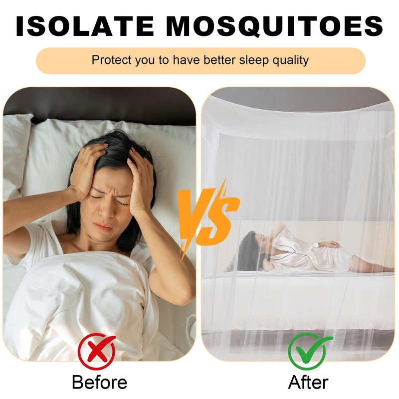 Mosquito Net for Single to King-Sized Beds, One Side Opening