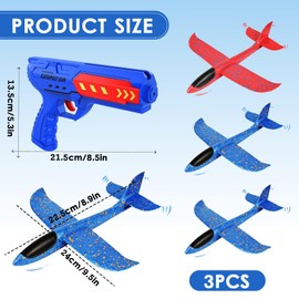 Aeroplane Toy, Pack of 3 Polystyrene Aeroplane + Catapult Pistol Children's Toy, Aeroplane Styrofoam Throwing Glider, Polystyrene Flyer, Gifts for Children Boys Girls from 3 4 5 6 7 8 9 10 Years